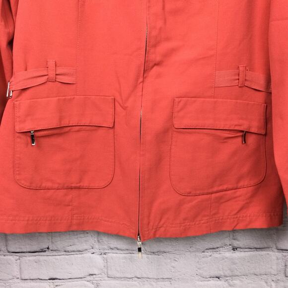 Oltre Women's Mock Neck Flap Pocket Zippered Lightweight Orange Jacket Size 14 - Picture 3 of 15
